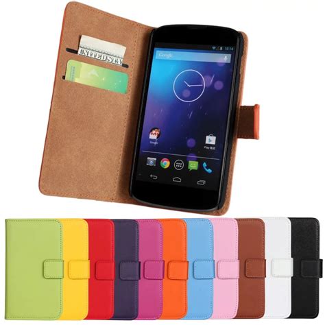 100%Genuine Leather Case For Flip Cover Case LG Nexus 4 E960 cell Phone ...