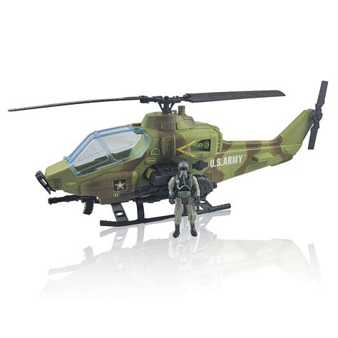 United States Army AH-64 Apache Helicopter Toy & Soldier Action Figure Set - Hand Driven ...