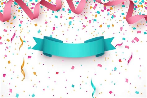 Premium Photo | Colorful ribbon with confetti white background