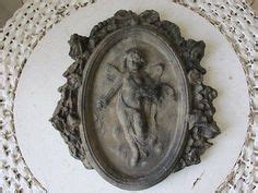 THE-BEST-FRENCH-Oval-WALL-STATUE-PLAQUE-Winged-CHERUB-ROSES-Patina Cherub, Home Decor Items ...