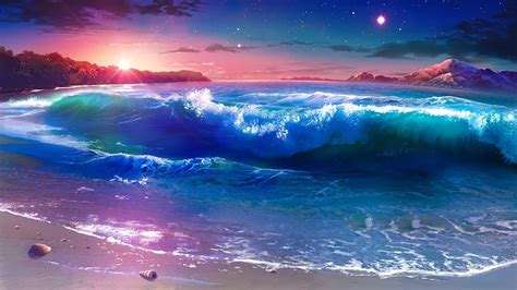 Beach, Waves, Sunset, Scenery, Anime, 4K, #121 Wallpaper