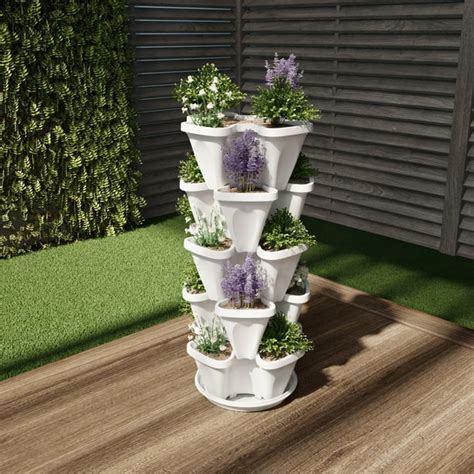 Pure Garden Stacking Planter Tower Five Tier Indoor/Outdoor Vertical Herb & Vegetable Stand ...