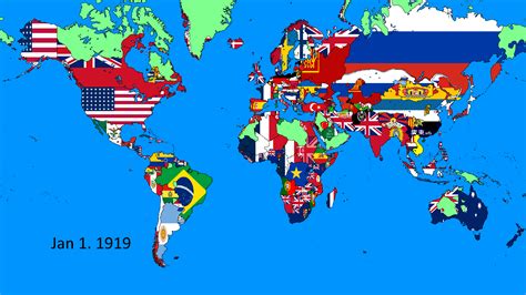 Flag Map of the world in January 1st, 1919, after WWI : r/Maps