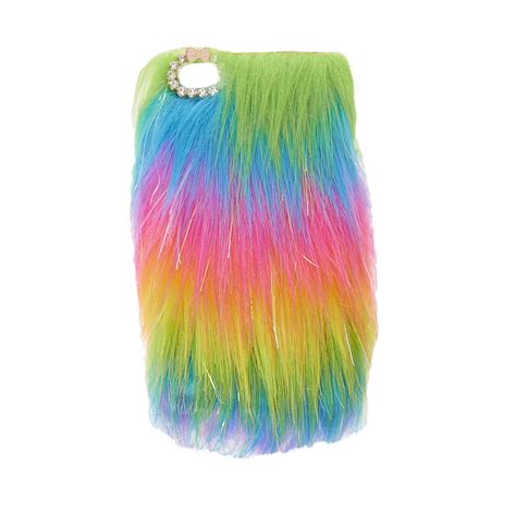 Rainbow Faux Fur Phone Case | Claire's US