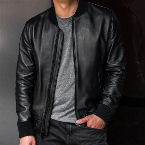 Men's Bomber Jacket In Black Leather - Thursday