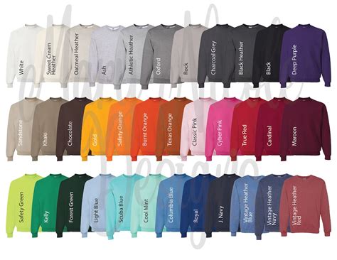 Jerzees 562 Sweatshirt Digital File Shirt Color Chart //unisex Jersey Color Chart // Etsy Color ...