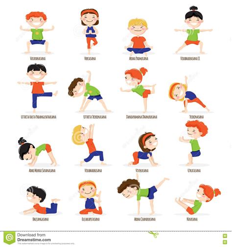 Kids Children Yoga Poses Cartoon Set. - Download From Over 65 Million High Quality Stock Photos ...