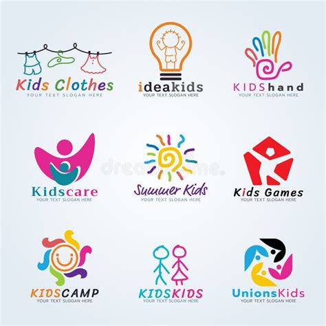 Kids Logo Vector Creative Concept Art Set Design Stock Vector ...