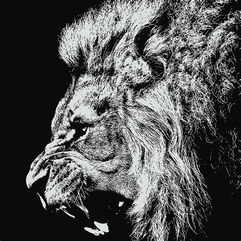 Lion Roaring - Monochrome Portrait Painting by AM FineArtPrints - Fine Art America