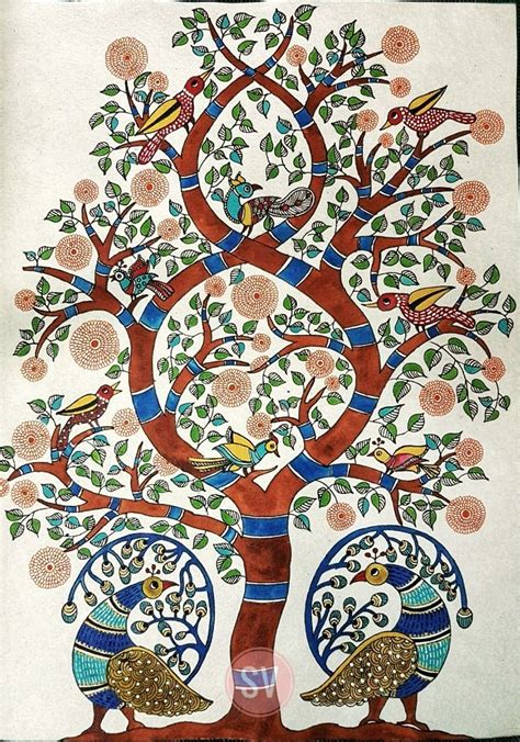 Tree of Life - A Gond Painting-30X42cms - International Indian Folk Art Gallery