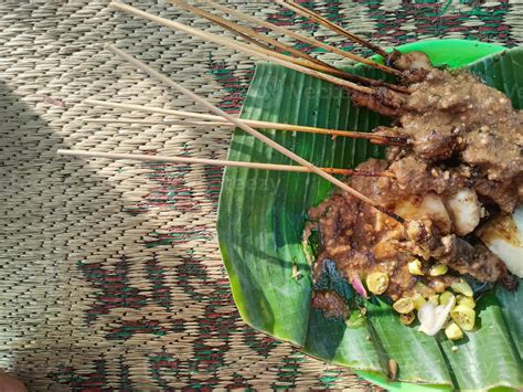 sate padang, indonesian cuisine padang beef, intestine satay with spicy ...