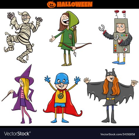 Kids in halloween costumes set cartoon Royalty Free Vector