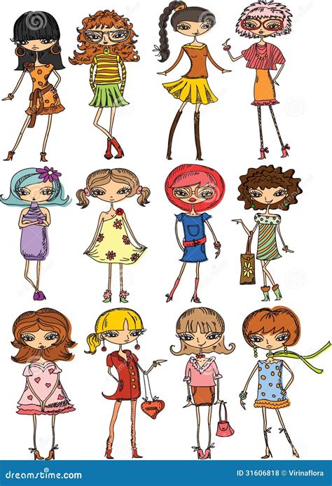 Cartoon Fashionable Girls,vector Stock Vector - Illustration of cartoon, color: 31606818