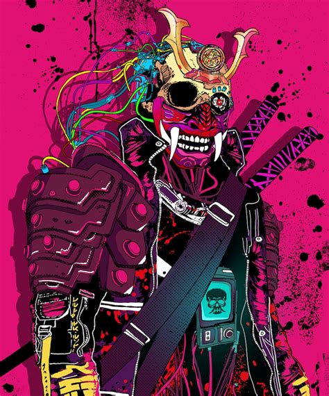 Cyberpunk Samurai Oni Mask art print poster | Etsy