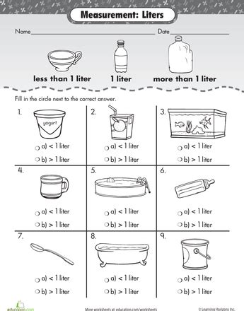 Liters And Milliliters Worksheet