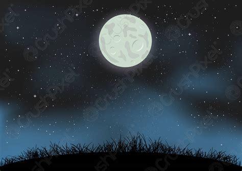 Cartoon night sky moon and ground - stock vector | Crushpixel