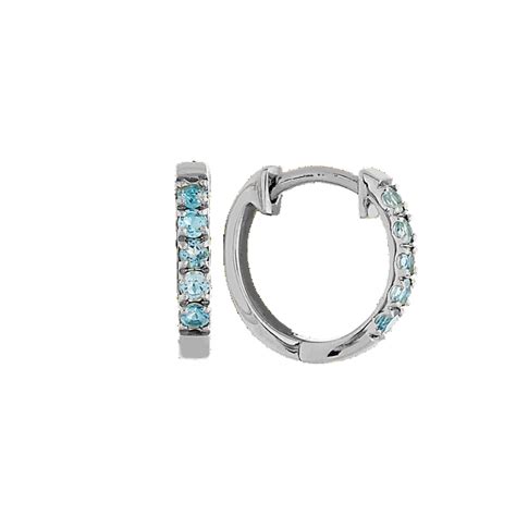 Natural Blue Topaz Huggie Earrings in 14K White Gold | Shane Co.