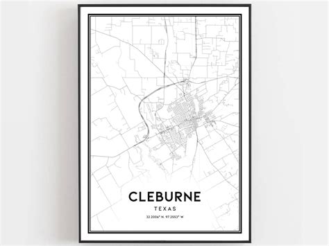 Cleburne Map Print Cleburne Map Poster Wall Art Tx City Map | Etsy