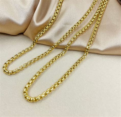 Solid 14k Gold Box Chain Necklace 14k Gold Layering Box - Etsy