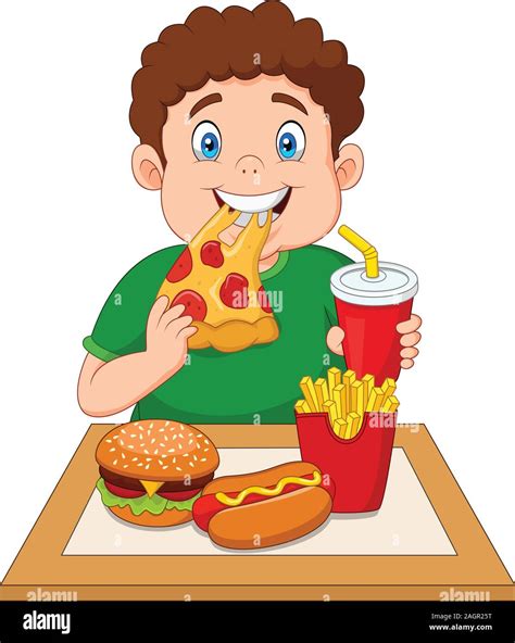 Fat boy eating junk food Stock Vector Image & Art - Alamy