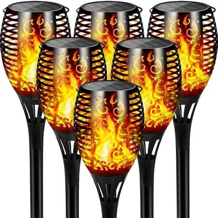 Solar Torch Light with Flickering Flame, 6 Pack Torch Solar Lights ...