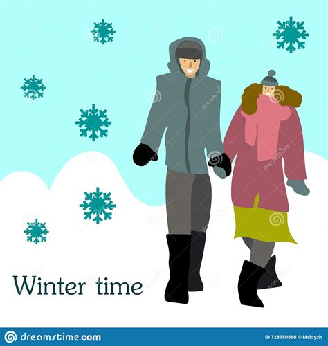 The Couple are Holding Hands in the Winter on the Street Stock Illustration - Illustration of ...