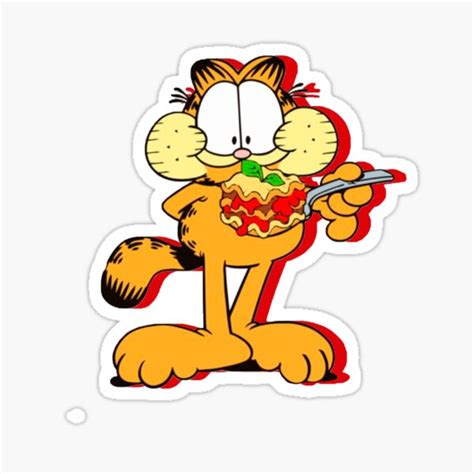 "Garfield - Eating Lasagna (Garfield)" Sticker for Sale by redblueyellowd | Redbubble