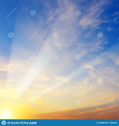 Bright Sunset on the Blue Sky Stock Image - Image of evening, morning ...