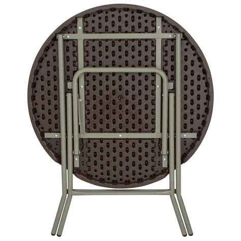 Lancaster Home 2.6-Foot Round Rattan Plastic Folding Table - Outdoor ...