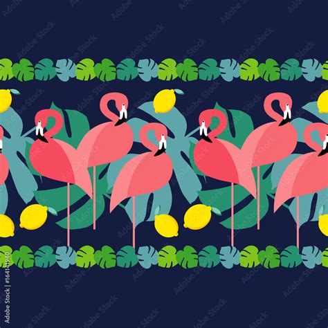 Seamless vector background. Seamless border. Pink Flamingo on a ...