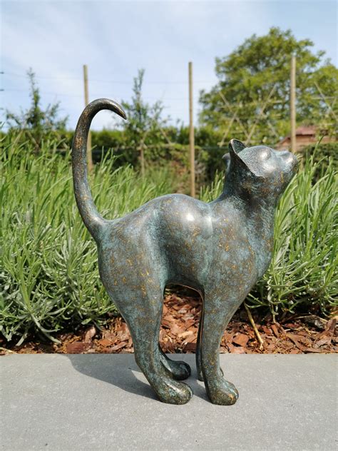 Beautiful Bronze Sculpture of a Cat With a Rounded Back | Etsy UK