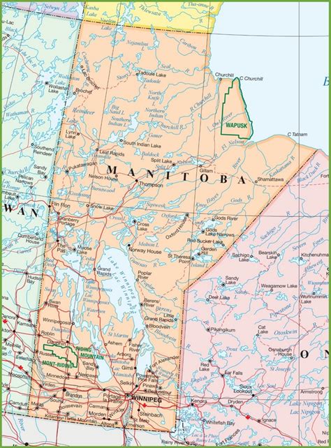 Large detailed map of Manitoba with cities and towns - Ontheworldmap.com