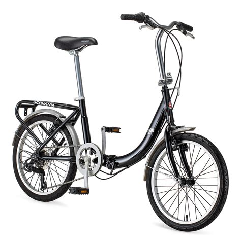 Schwinn Loop Adult Folding Bike, 20-inch Wheels, 7-Speed Drivetrain, Rear Carry Rack, Carrying ...