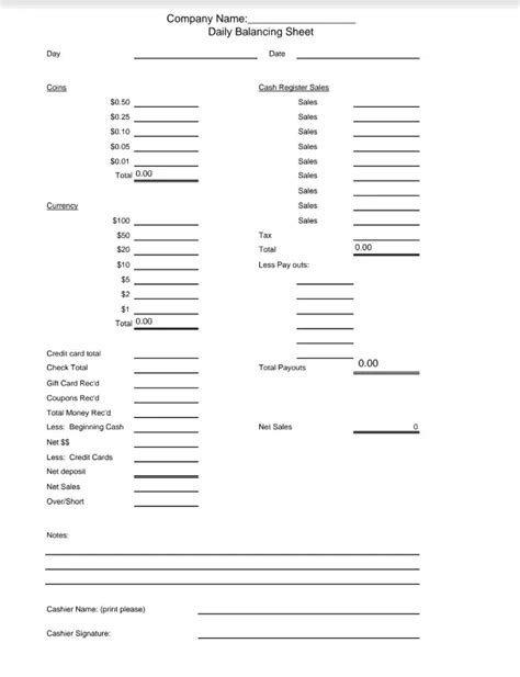 Free Printable Cash Drawer Count Sheet - FREE PRINTABLE TEMPLATES