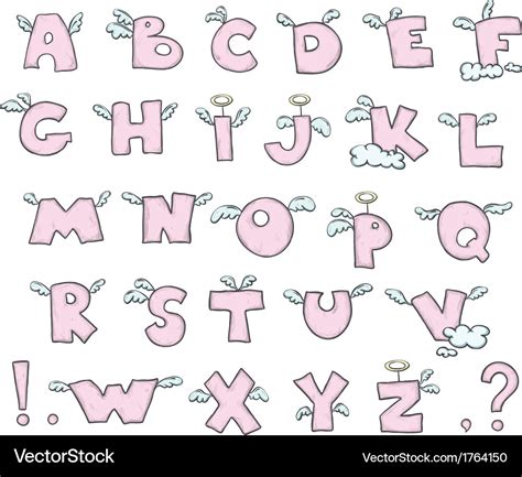 Winged alphabet cute flying letters Royalty Free Vector