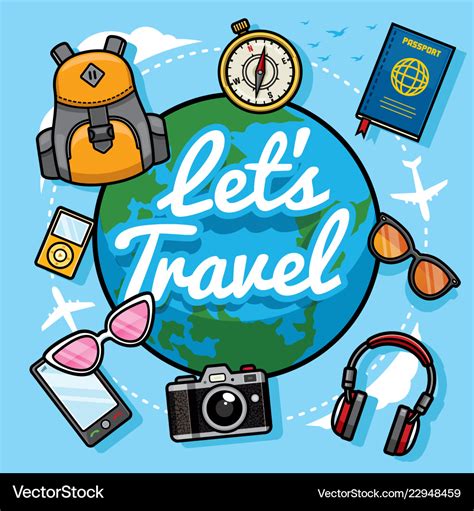 Lets travel with cartoon style Royalty Free Vector Image