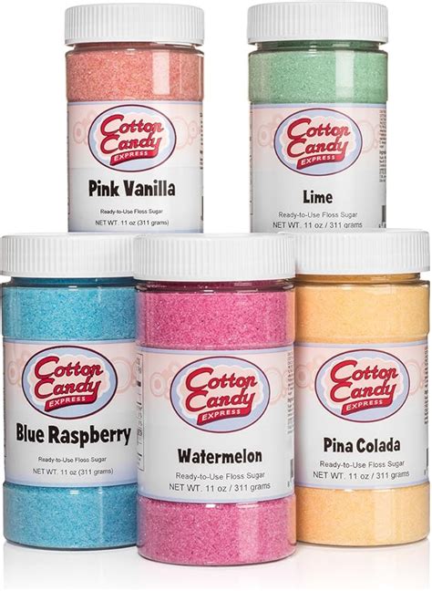 Cotton Candy Express 5 Flavor Cotton Candy Floss Sugar Pack | Featuring 11oz. Jars of Lime ...