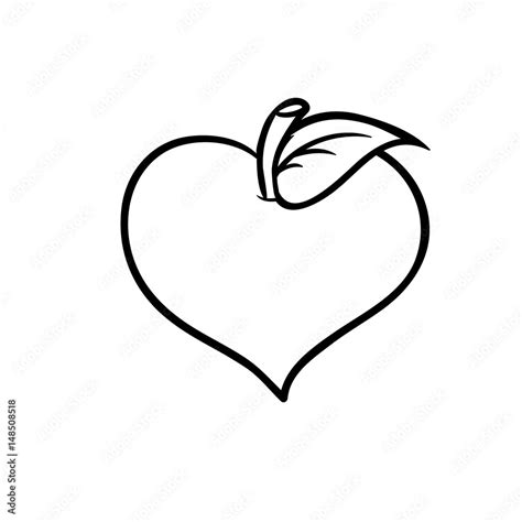 Heart shaped apple with leaf. Line drawing for coloring and schooling. Stock Photo | Adobe Stock