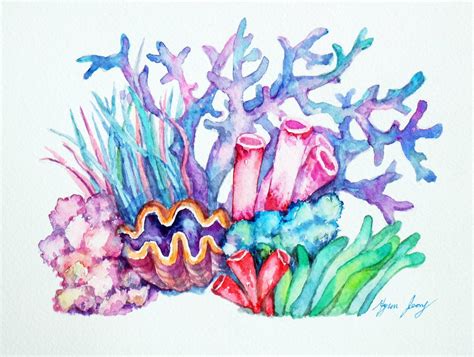 Coral Watercolor 4.56Painting Original Coral Illust