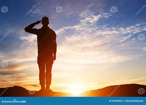 Soldier Salute. Silhouette on Sunset Sky. Army, Military. Stock Illustration - Illustration of ...