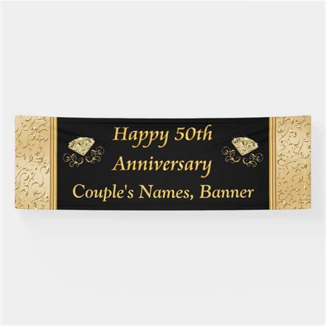 Personalized 50th Anniversary Banner, Black, Gold Banner | Zazzle ...