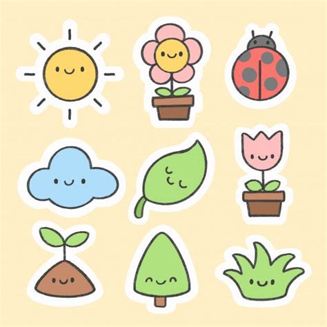 Premium Vector | Cute Spring sticker hand drawn cartoon collection ...