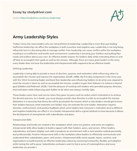 Army Leadership - Free Essay Example | StudyDriver.com