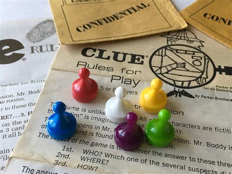 CLUE GAME Pieces / 6 Vintage Plastic Pawns Clue Game Pieces Great for Crafts, Altered Art, Mixed ...