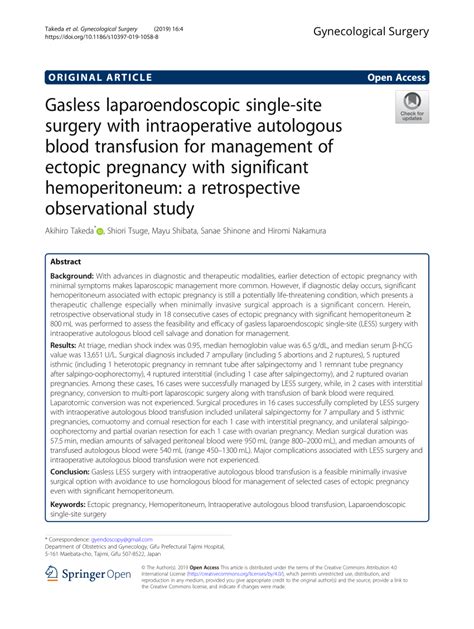 (PDF) Gasless laparoendoscopic single-site surgery with intraoperative autologous blood ...