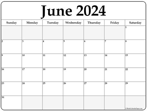 Blank June 2024 Calendar Free Printable - 2024 CALENDAR PRINTABLE