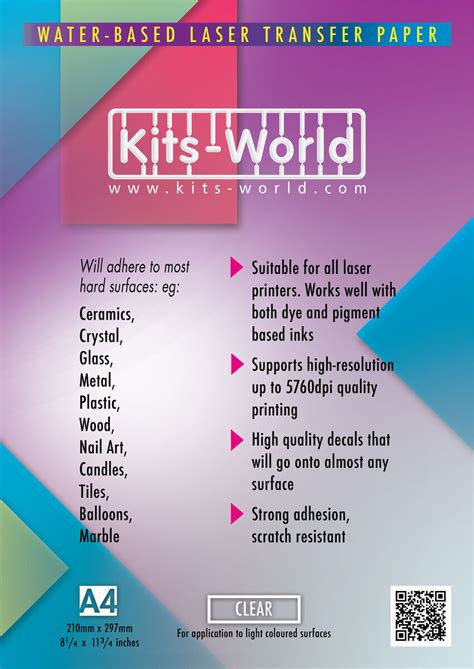 LASER White Decal paper x 1 sheet (210mm x 297mm) Kits World -DLW001