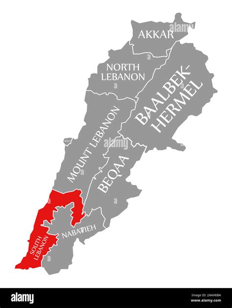 South Lebanon red highlighted in map of Lebanon Stock Photo - Alamy