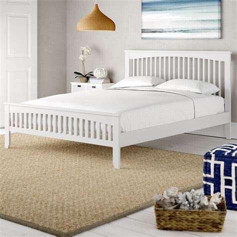 Brand new, unused, 4’ small double bed - white, solid wood frame with headboard and mattress ...