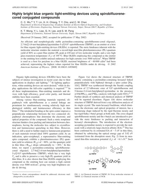 (PDF) Highly bright blue organic light-emitting devices using spirobifluorene-cored conjugated ...